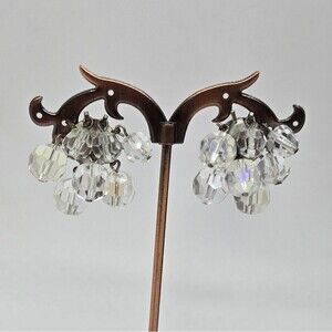 Vintage AB Crystal Cha Cha Clip-on Earrings Silver tone